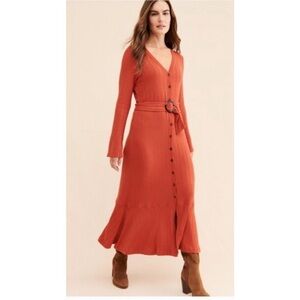 Anthropologie Elsa Ribbed Knit Maxi Midi Dress
Belted Long Sleeve Orange Size M